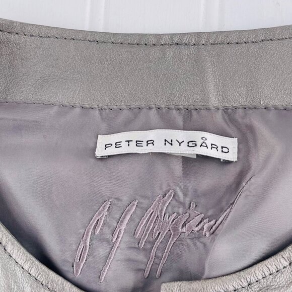 Peter‎ Nygard Womens Leather Jacket With Suede Sleeves & Floral Appliqué - Gray - Picture 2 of 5